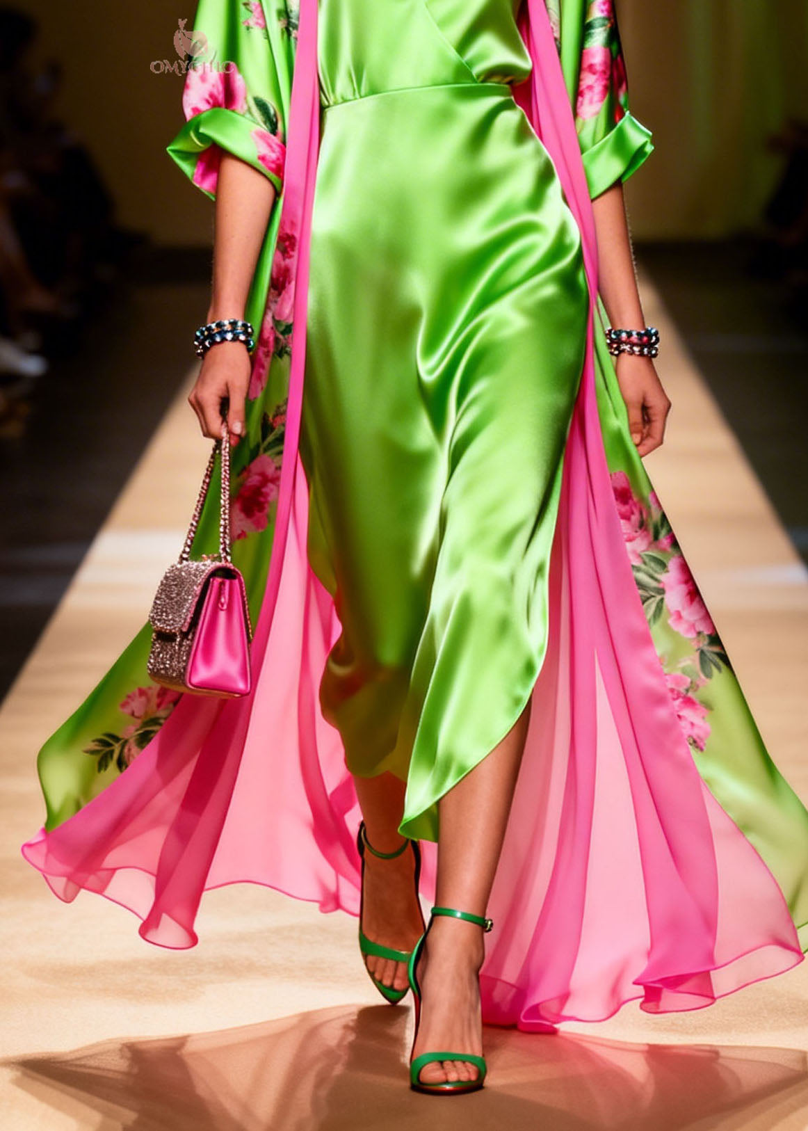 Deep V-Neck Wrap Midi Dress Floral Print Open Front Lined Robe Two-Piece Set