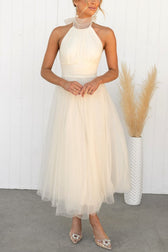 Tulle Halter Neck Fit and Flare Maxi Dress 10