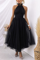 Tulle Halter Neck Fit and Flare Maxi Dress 11