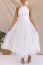 Tulle Halter Neck Fit and Flare Maxi Dress 13