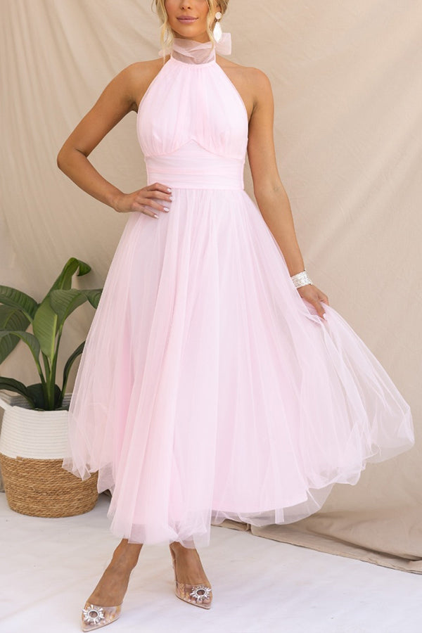 Tulle Halter Neck Fit and Flare Maxi Dress 2