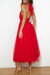 Tulle Halter Neck Fit and Flare Maxi Dress 9