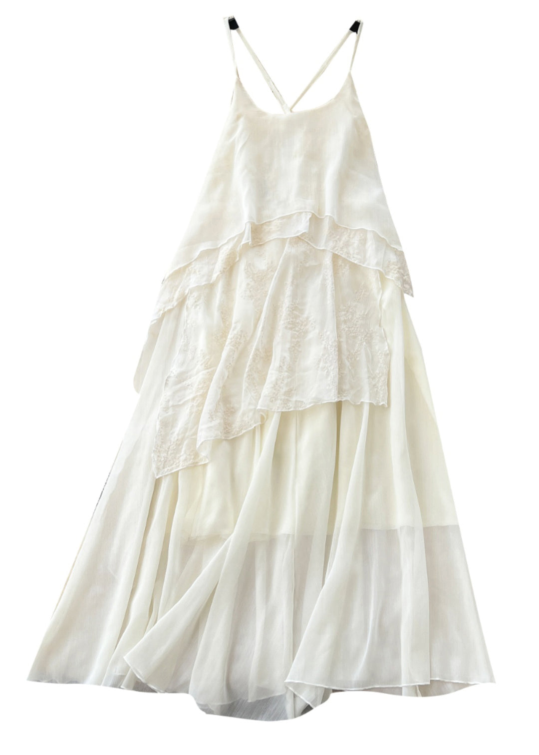 Women White Patchwork Lace Spaghetti Strap Dress Summer - View 5