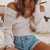 White V-neck Striped Sweater