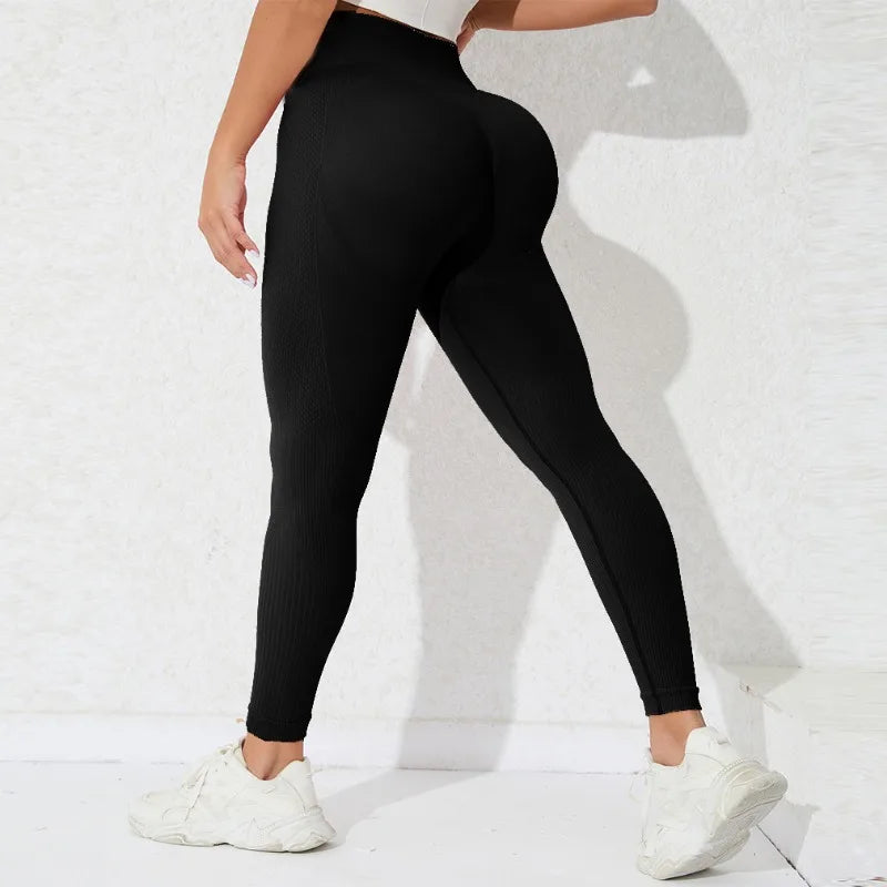 High Waist Seamless Butt Lift Knitting Gym Running Legging Black / S