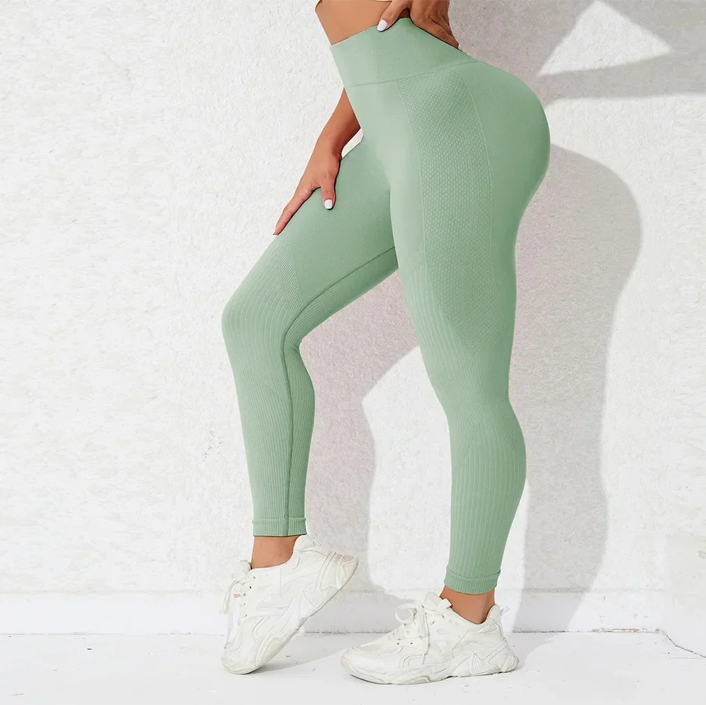 High Waist Seamless Ribbed Knit Butt Lift Gym Leggings 9