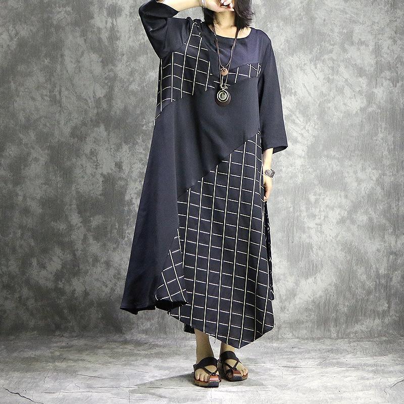 Women patchwork silk clothes For Women Fun Work black Maxi Dresses summer