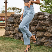 Street Mid Waist Denim Trousers Ladies Pants
