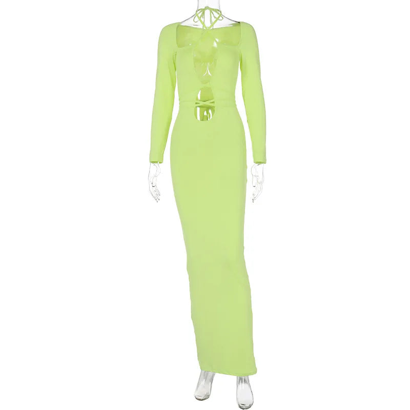 Bodycon Autumn/Winter New Fashion Laceup Slim Elegant Midi Dresses