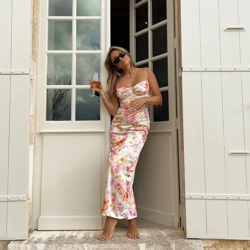 Women's Bodycon Slimfit Halter Summer Fashion Print Traf Fit Midi Dresses