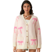 Bow Print Button Cardigan Beige / S Cardigan-241208