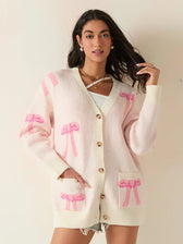 Bow Print Button Cardigan