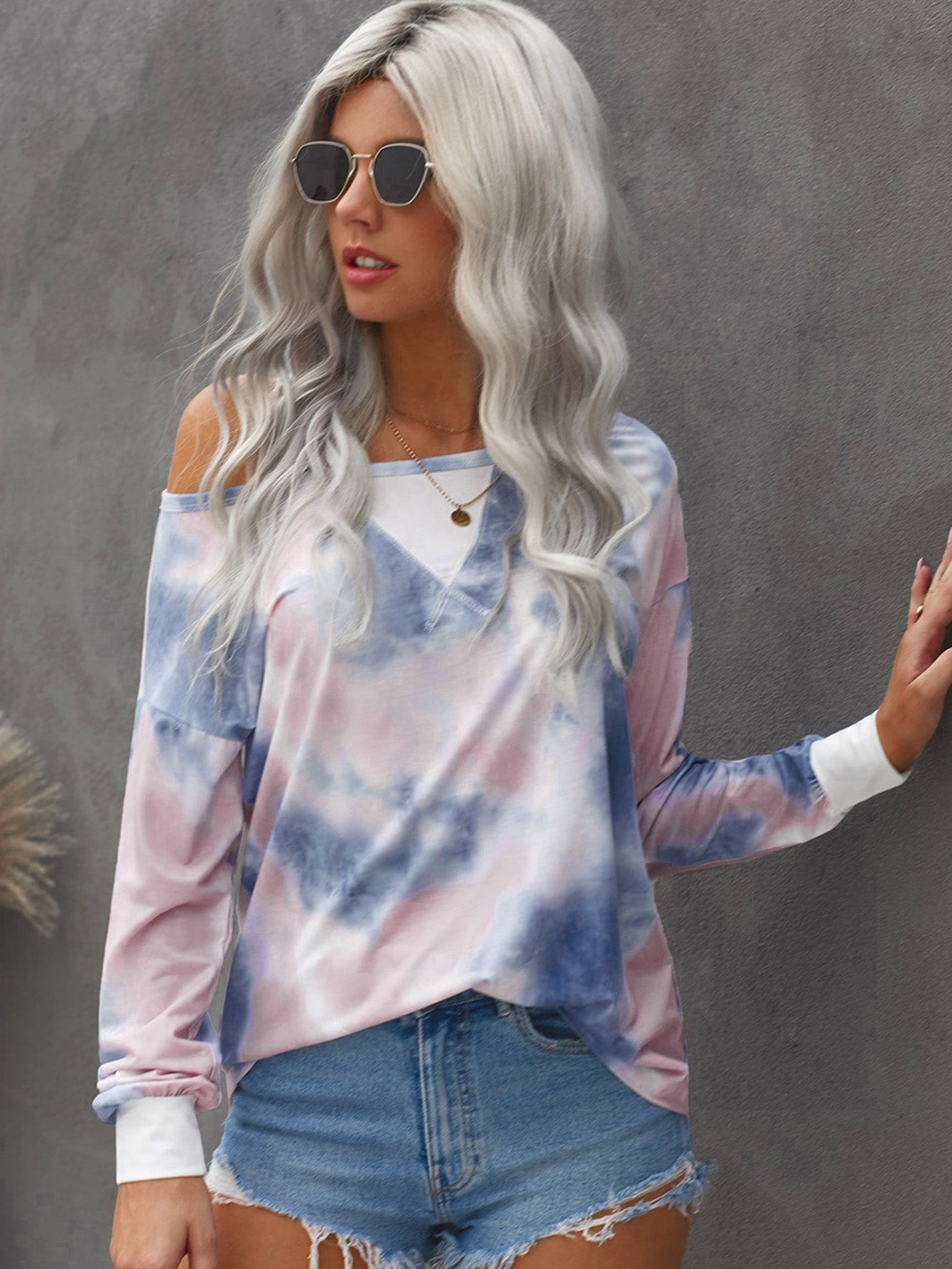 Women's Casual Tie-Dyed Long Sleeve Sweater Patchwork Shirt