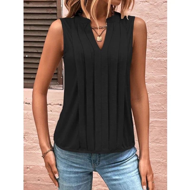 Elegant Ruffled Sleeveless VNeck Tank Top