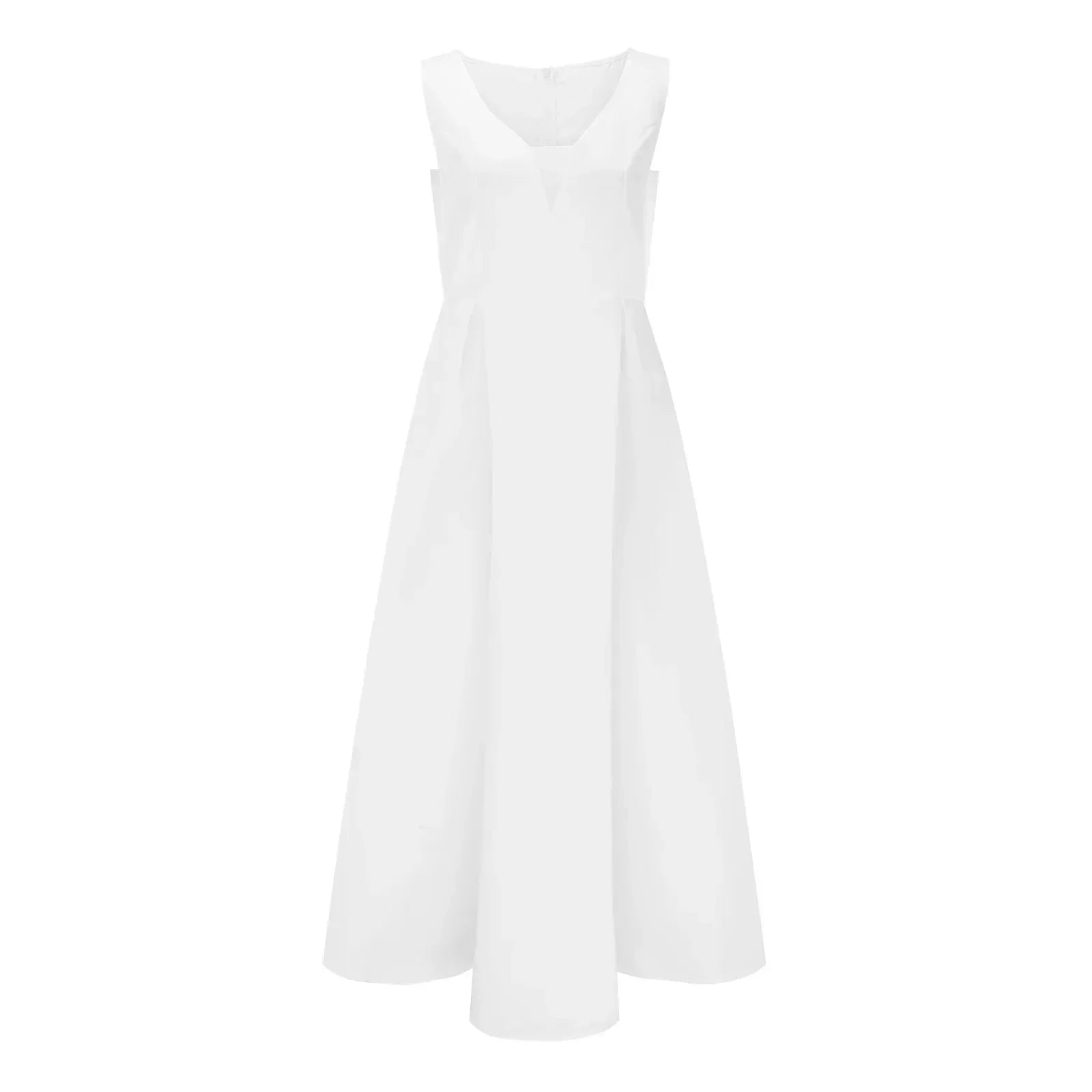 Deep V-Neck Sleeveless A-Line Pleated Waist Maxi Gown