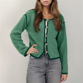 Contrast Stitching Long Sleeve Button Cardigan Green / S