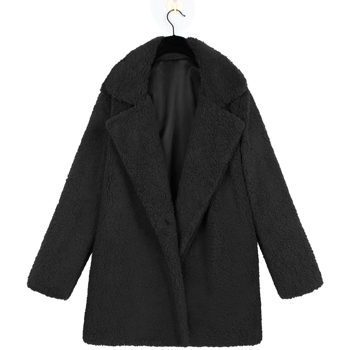 Lapel Collar Long Sleeve Open Front Teddy Faux Fur Coat 8