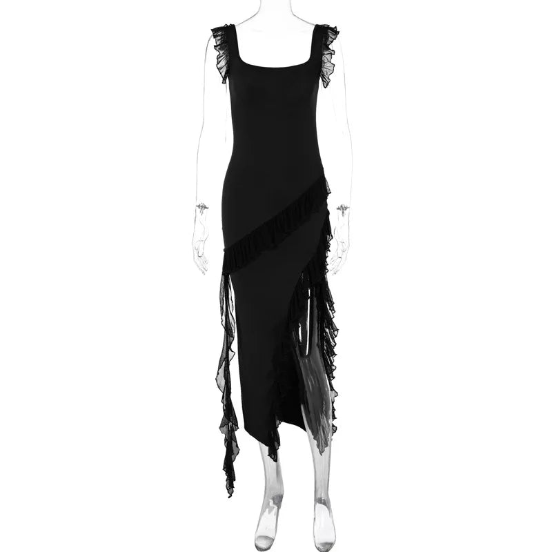 Women's Maxi Summer Autumn Wooden Splicing Temperament Refined Vestidos Midi Dresses