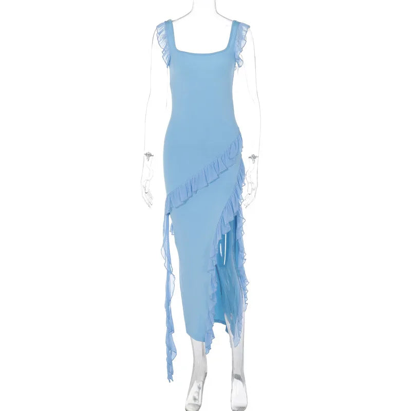 Women's Maxi Summer Autumn Wooden Splicing Temperament Refined Vestidos Midi Dresses