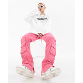 Pocket Straight Vintage Pink Cargo Jeans
