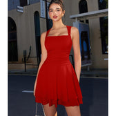 Square Neck Sleeveless Ruched A-Line Mini Dress 7