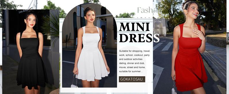 Square Neck Sleeveless Ruched A-Line Mini Dress 9