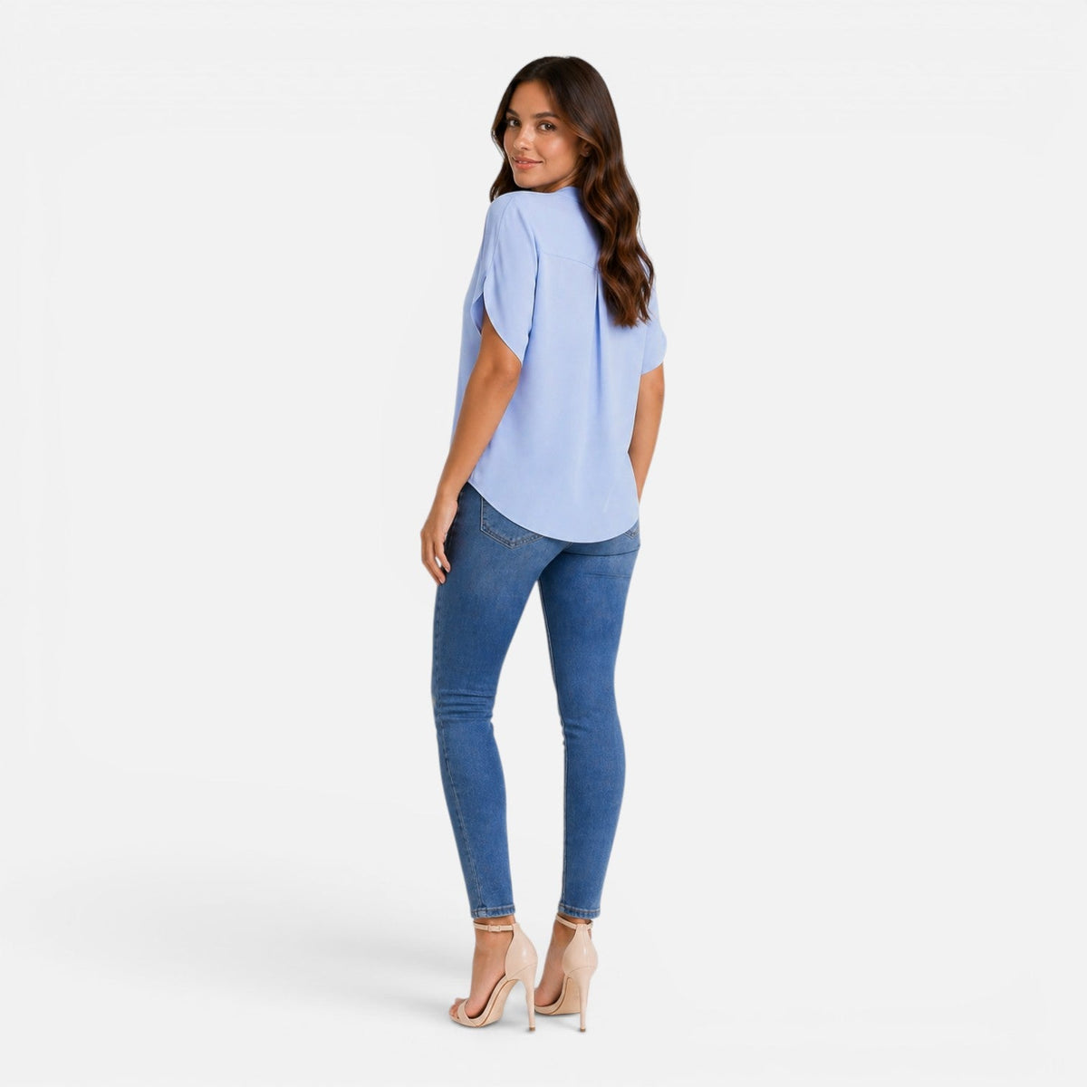 Chiffon Split Neck Flutter Sleeve Blouse