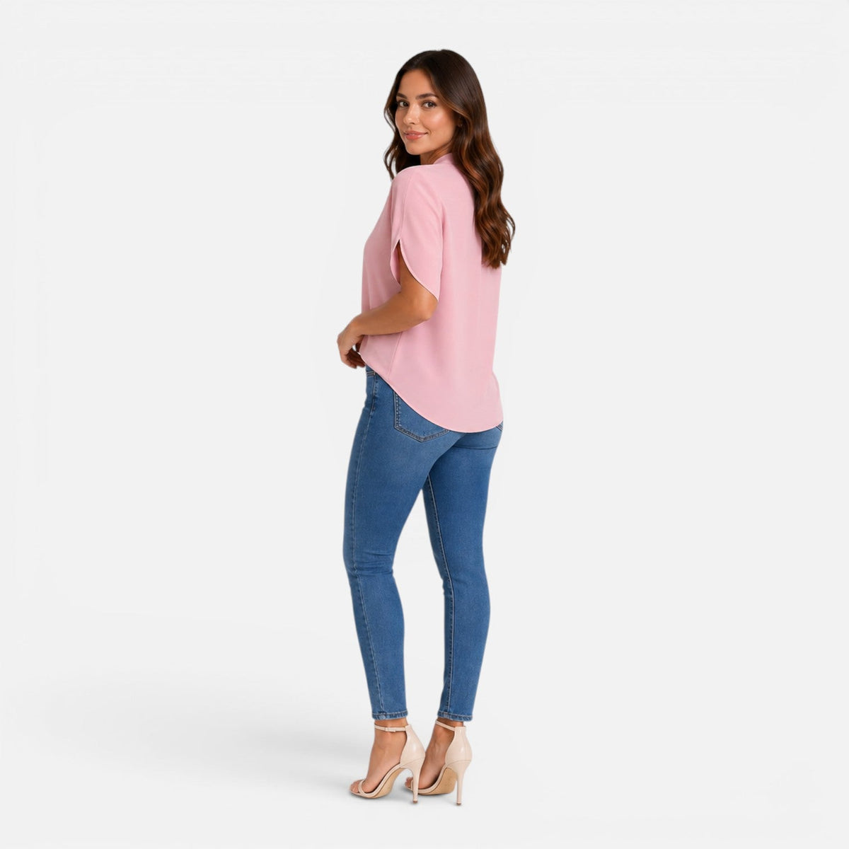 Chiffon Split Neck Flutter Sleeve Blouse