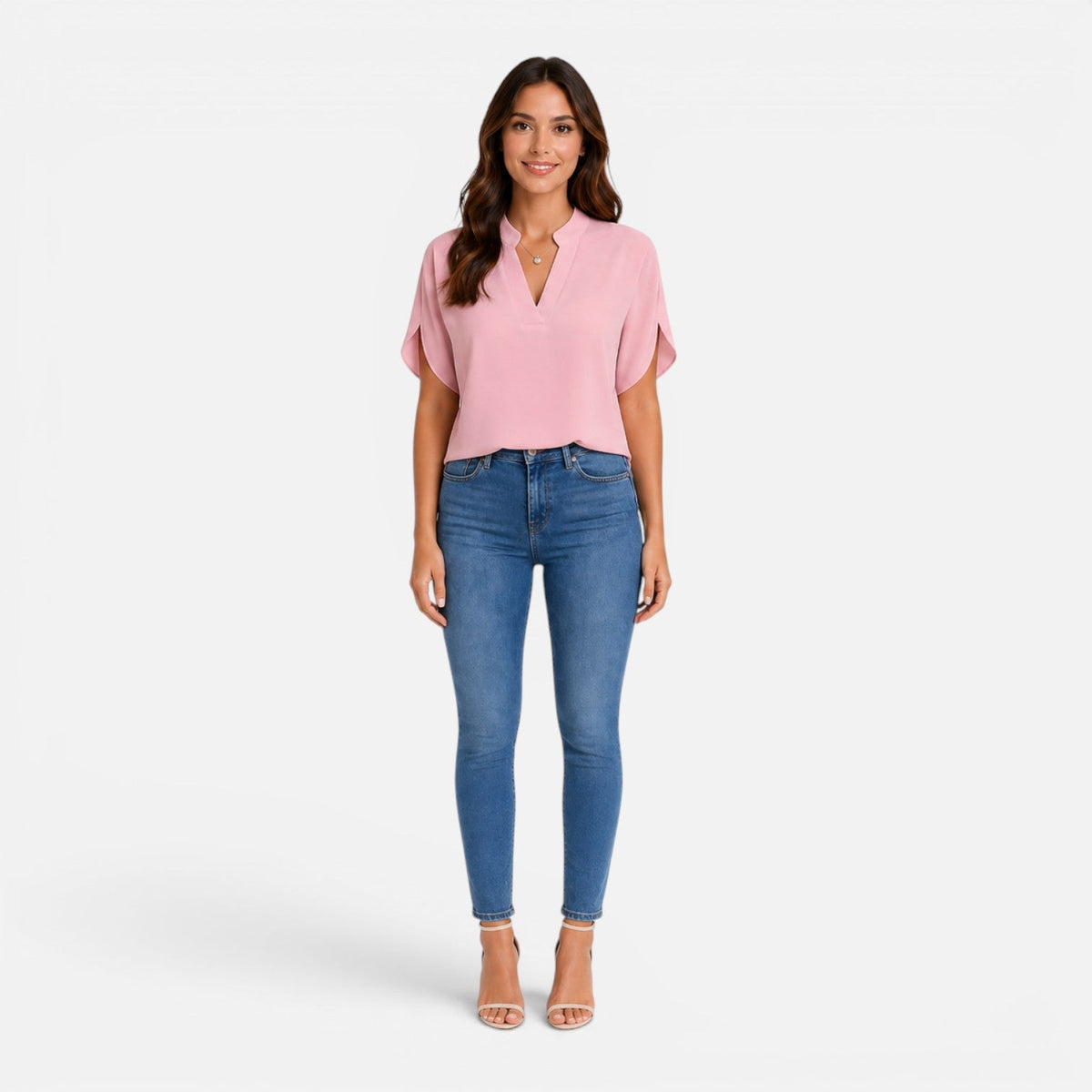Chiffon Split Neck Flutter Sleeve Blouse