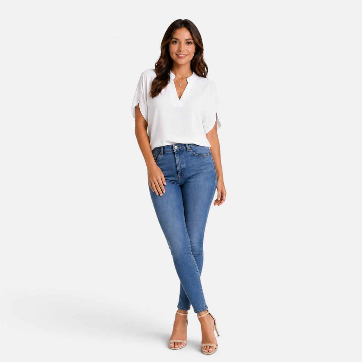 Chiffon Split Neck Flutter Sleeve Blouse