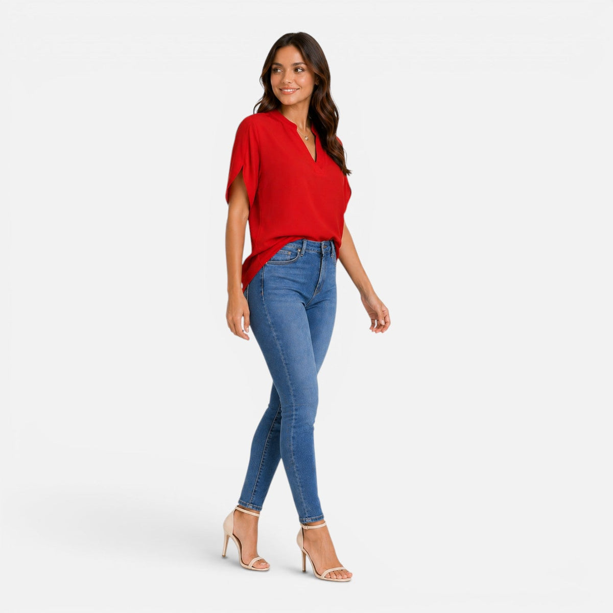 Chiffon Split Neck Flutter Sleeve Blouse