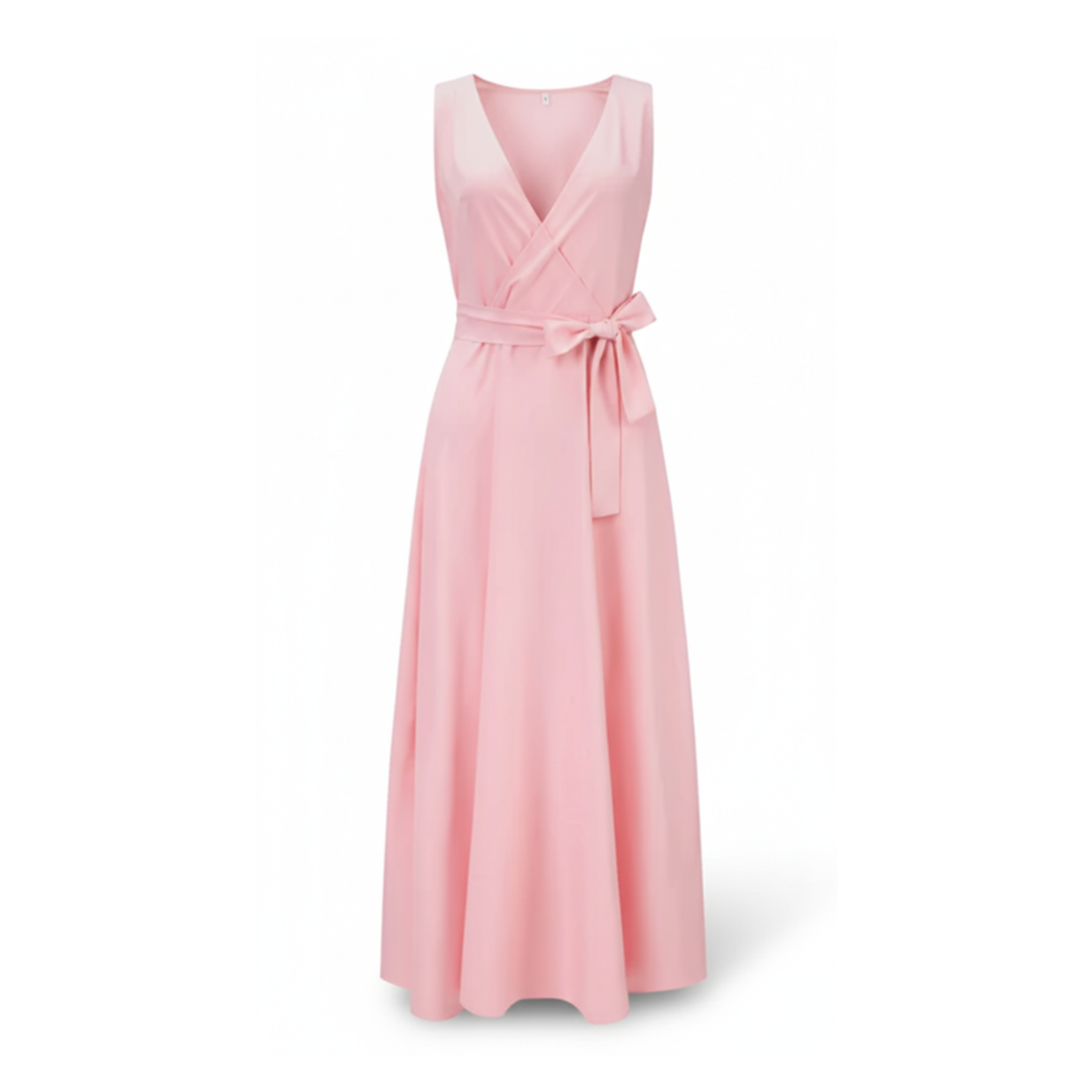V-Neck Sleeveless Tie Waist A-Line Maxi Dress
