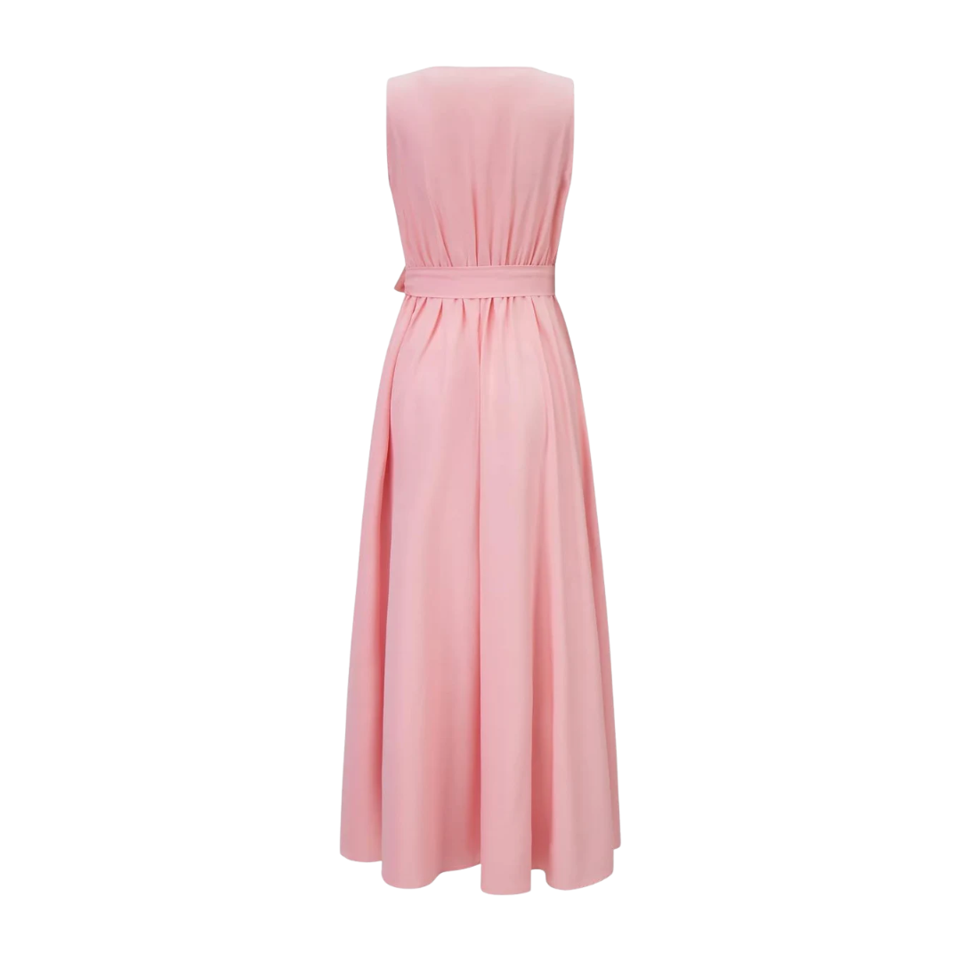 V-Neck Sleeveless Tie Waist A-Line Maxi Dress 8