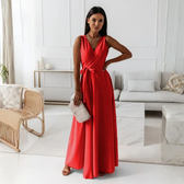 V-Neck Sleeveless Tie Waist A-Line Maxi Dress 4