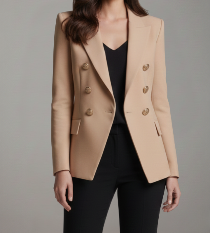 Double Breasted Gold Button Peak Lapel Blazer