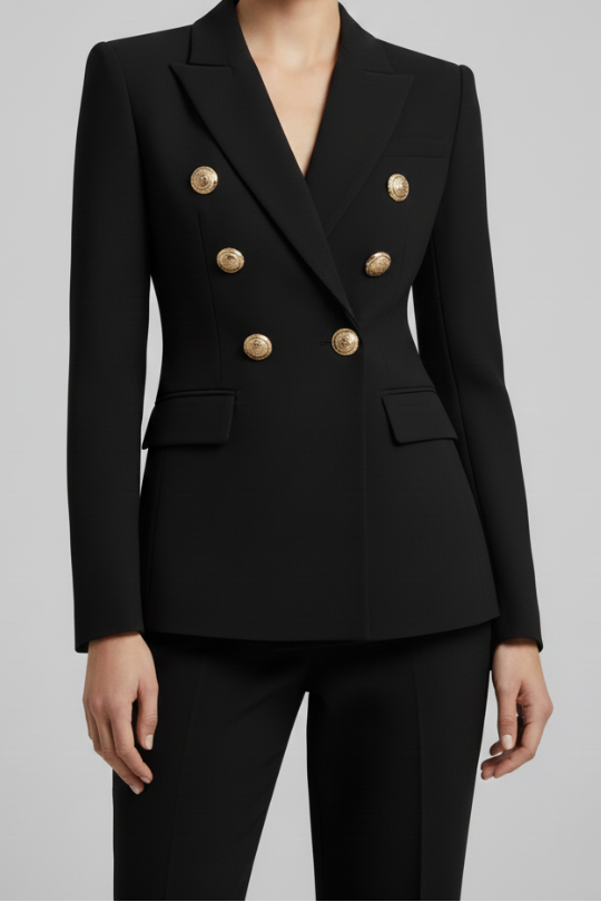 Double Breasted Gold Button Peak Lapel Blazer