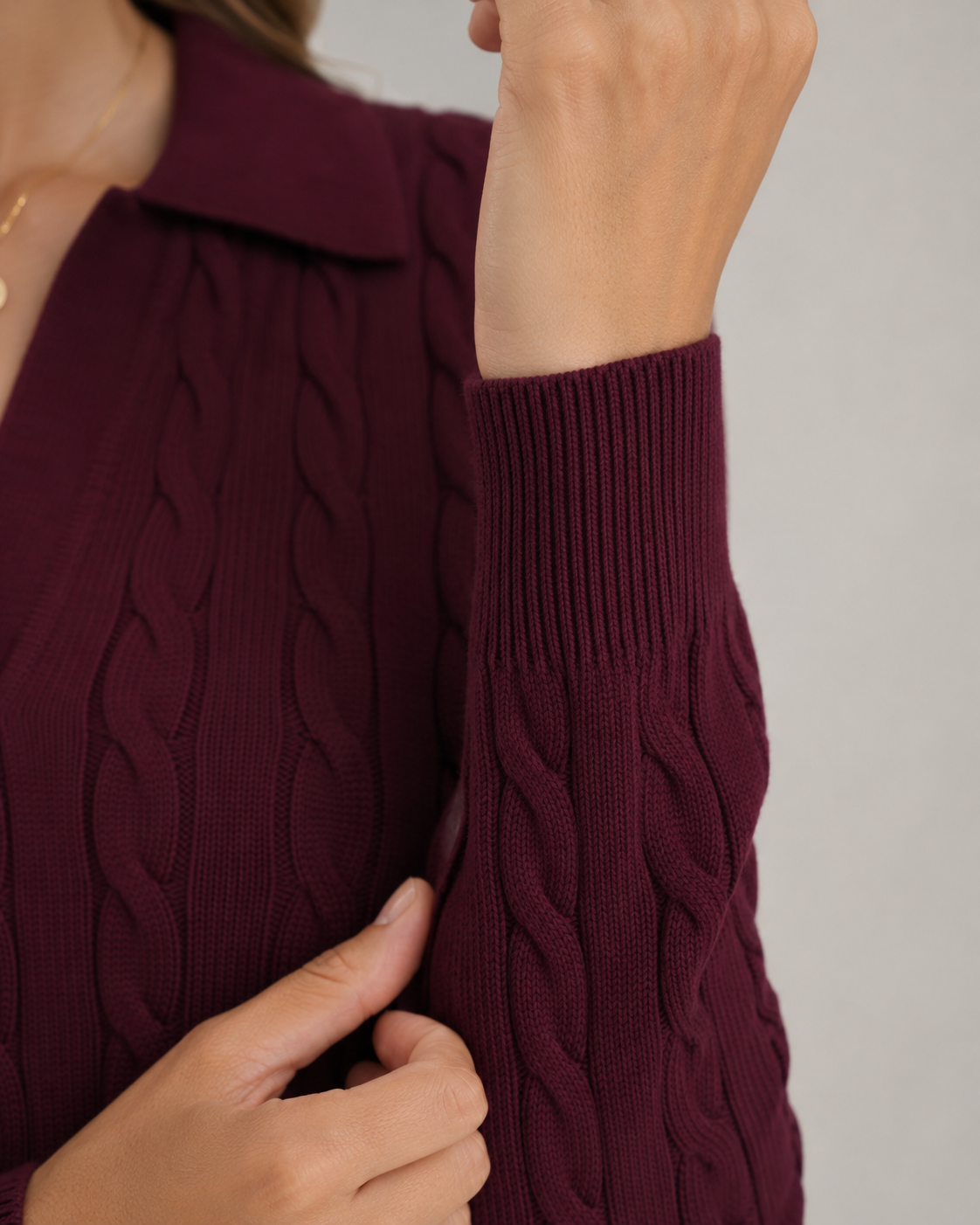 Women’s Cable Knit Polo Sweater with Polo Collar