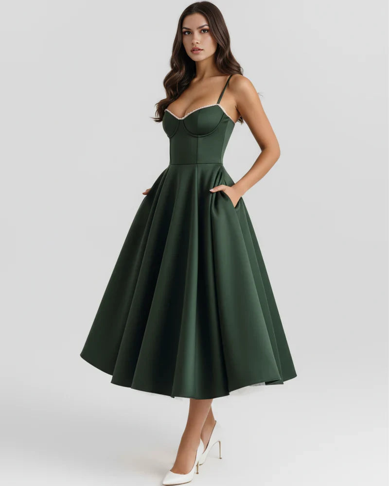 Women’s Corset Midi Dress with Tulle Skirt