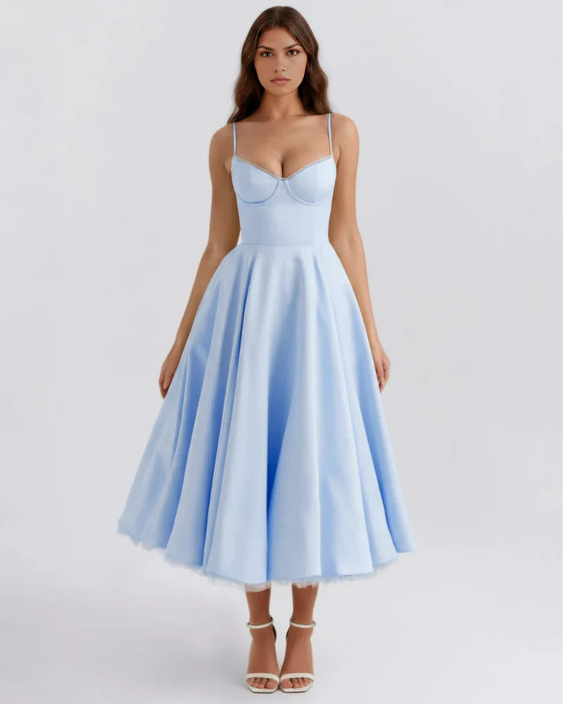 Women’s Corset Midi Dress with Tulle Skirt