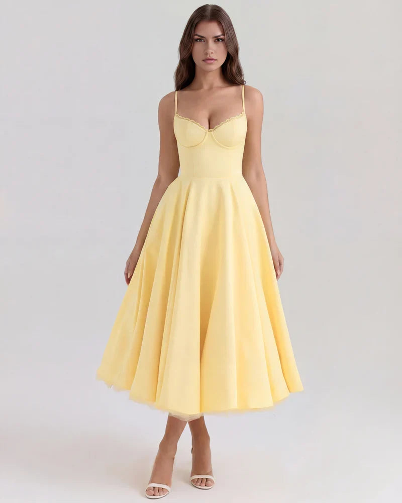 Women’s Corset Midi Dress with Tulle Skirt