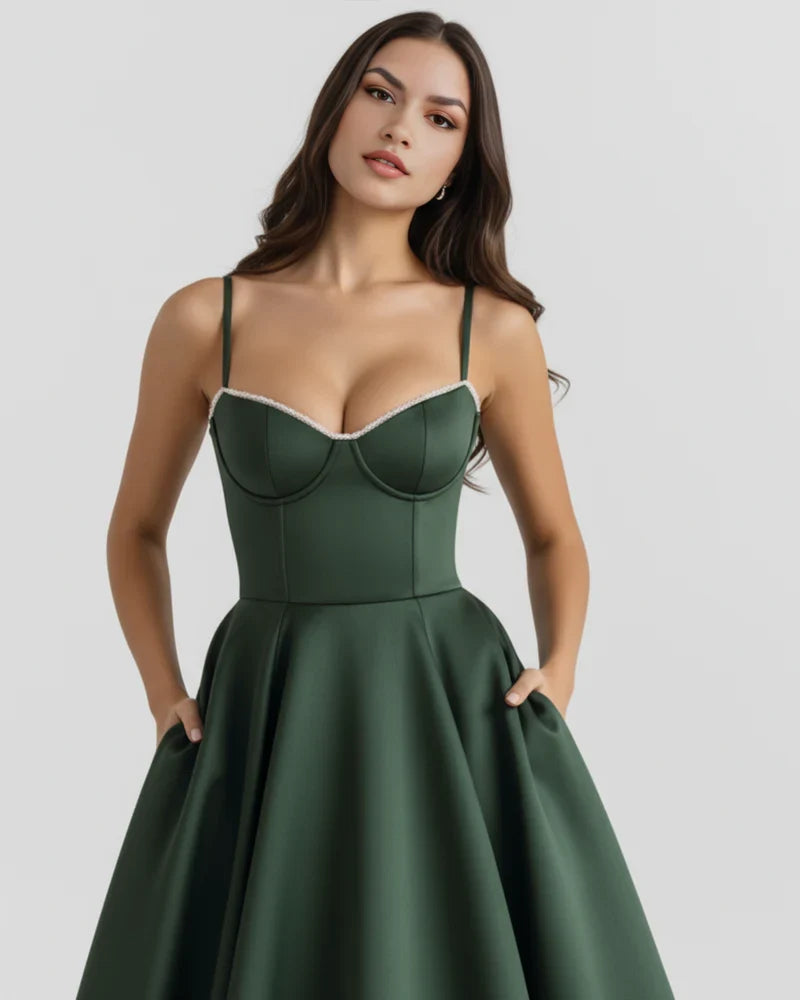 Women’s Corset Midi Dress with Tulle Skirt