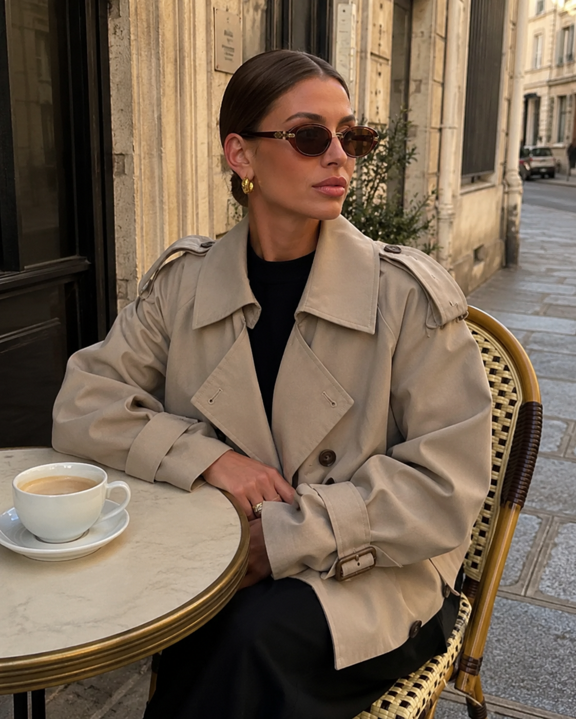 Women’s Cropped Trench Coat – Double Breasted Buckle Cuffs