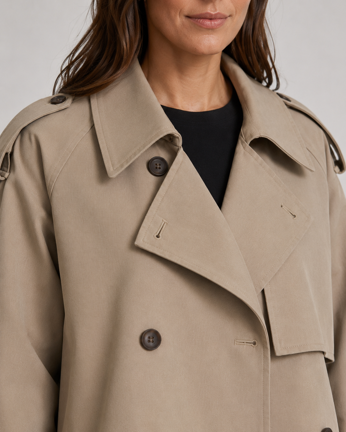 Women’s Cropped Trench Coat – Double Breasted Buckle Cuffs