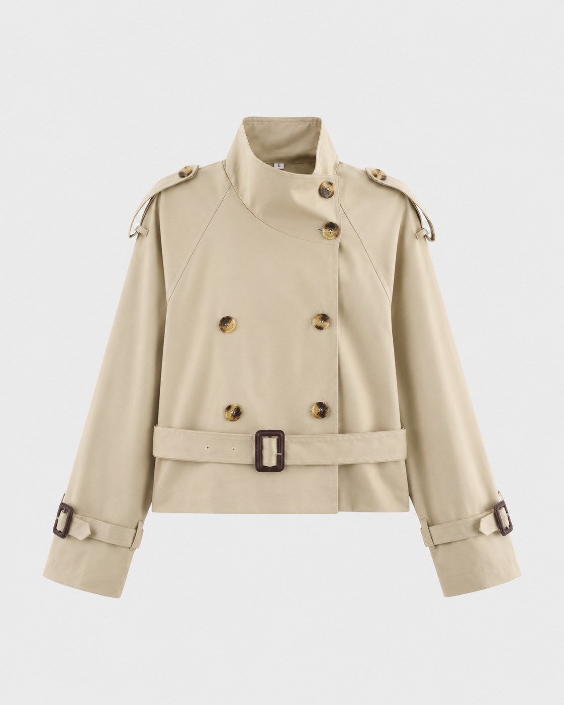 Women's Cropped Double-Breasted Trench Jacket with Funnel Neck