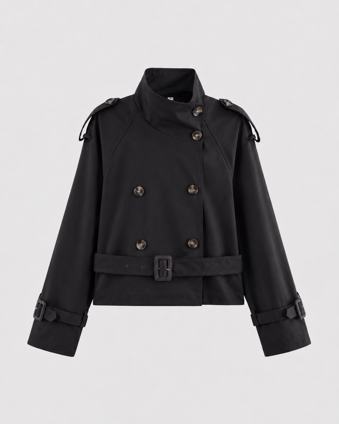 Women's Cropped Double-Breasted Trench Jacket with Funnel Neck