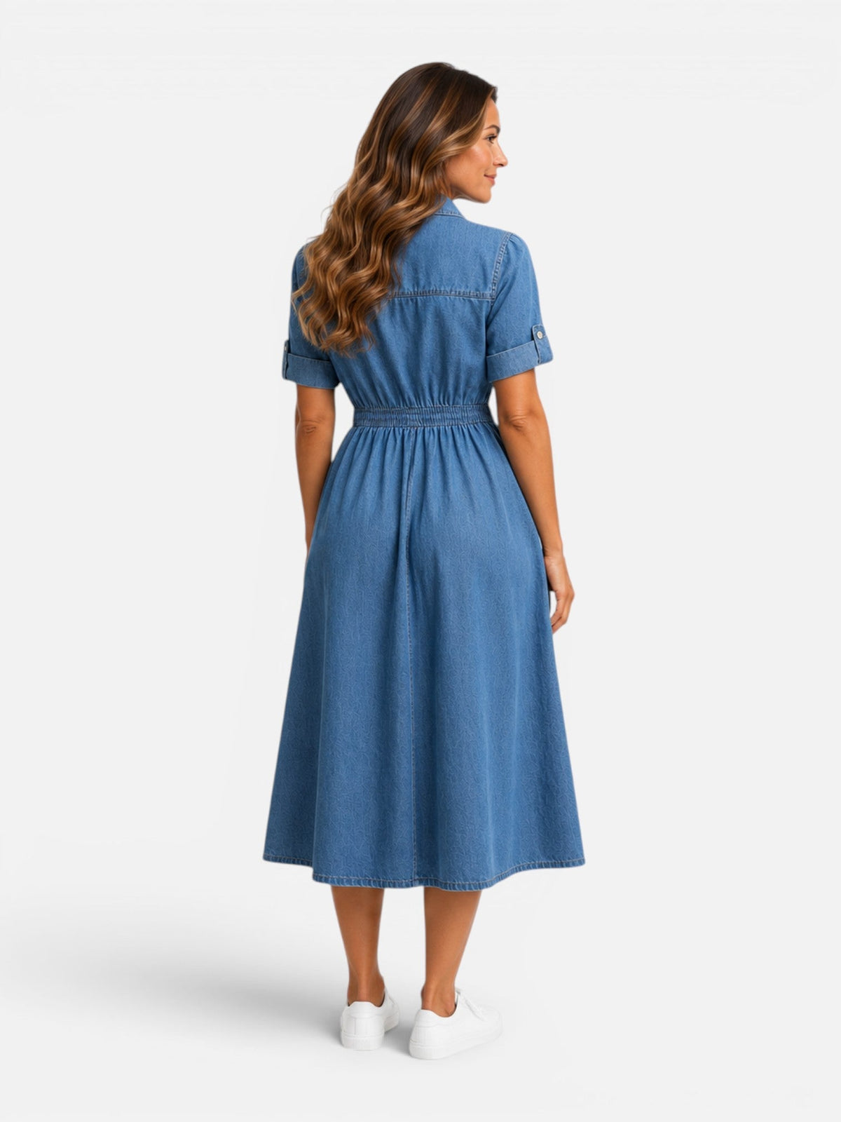 Women's Denim Midi Dress – Button Front Shirt Dress