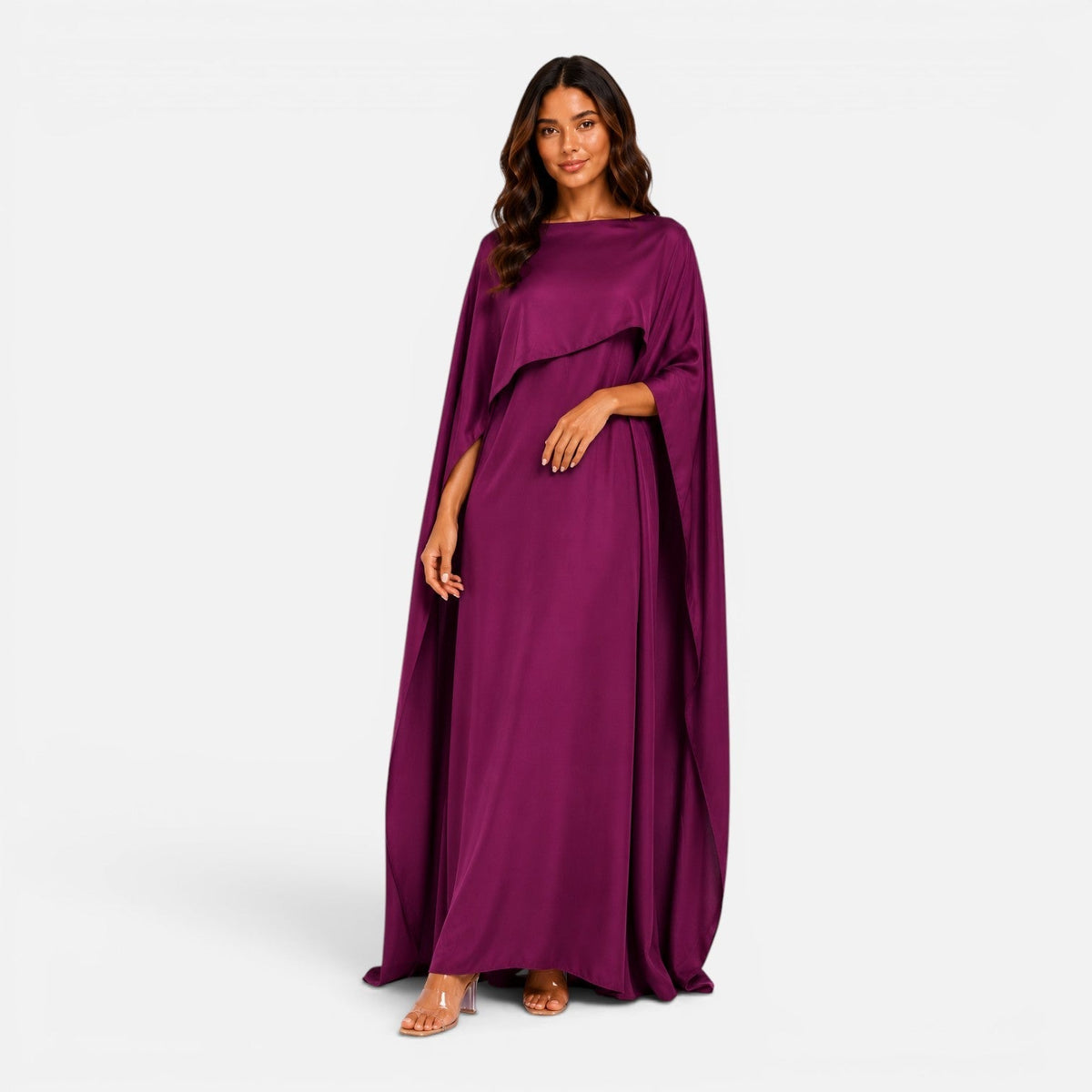 Women's Elegant Cape Sleeve Maxi Dress Formal Evening Gown