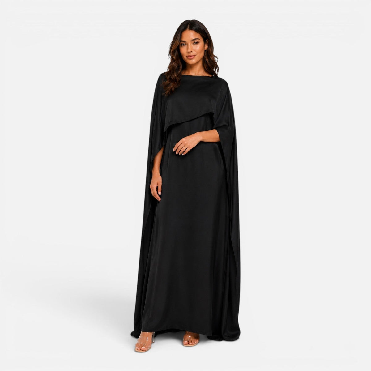 Women's Elegant Cape Sleeve Maxi Dress Formal Evening Gown