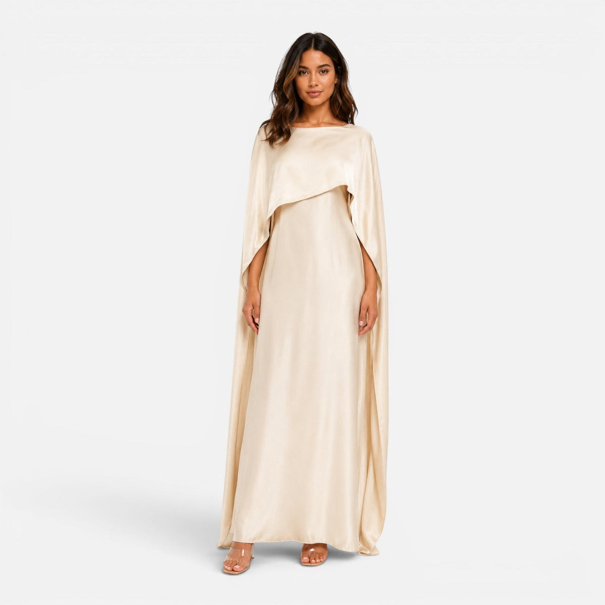 Women's Elegant Cape Sleeve Maxi Dress Formal Evening Gown