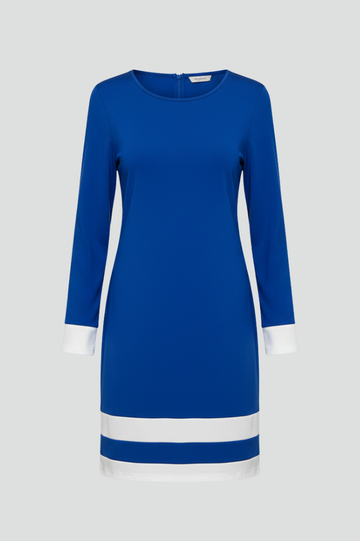 Round Neck Long Sleeve Contrast Trim Midi Dress